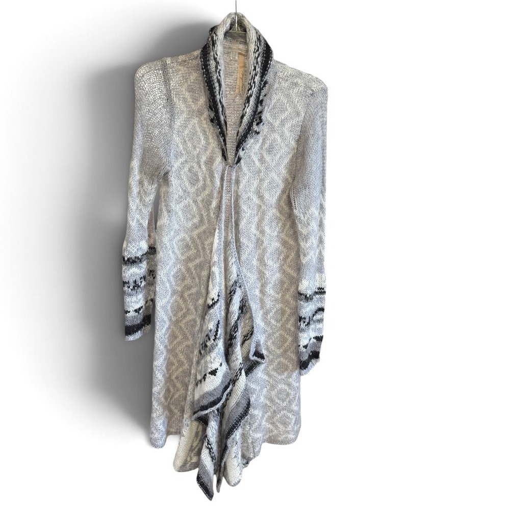 Mystree Long Cardigan Women L Grey Mohair Wool Duster Hook Eye Anthropologie